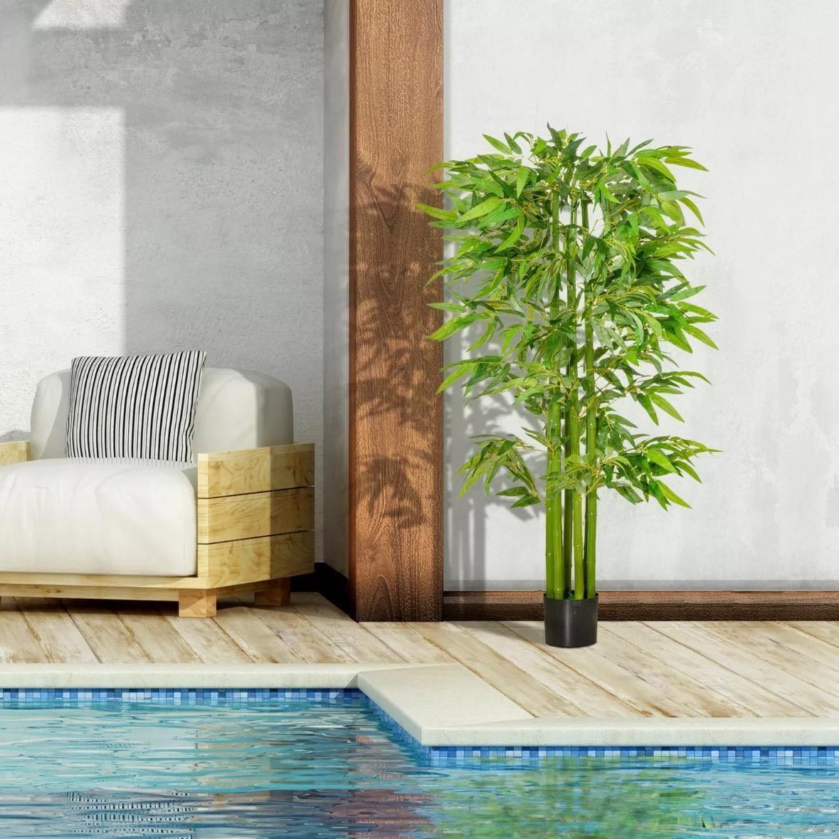 Künstlicher Bambusbaum 160cm Kunstpflanze Deko Topf