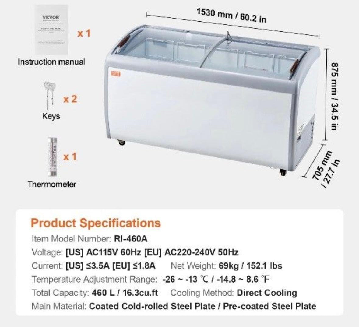 Eisvitrine 362L Tiefkühltruhe mit LED & Glasschiebetüren