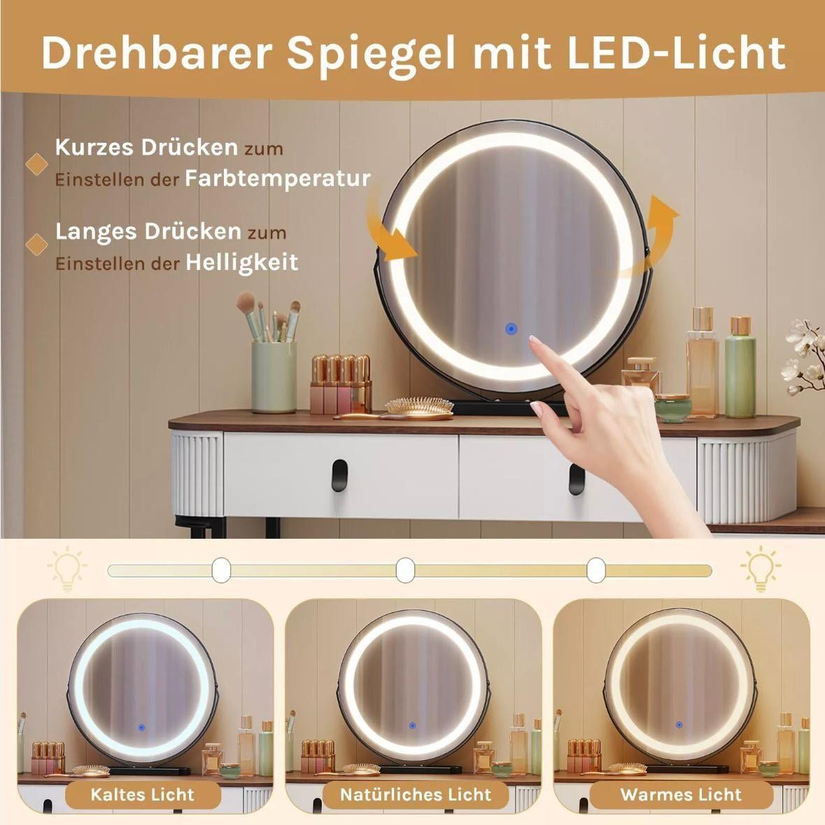 Schminktisch mit LED-Spiegel & 5 Schubladen
