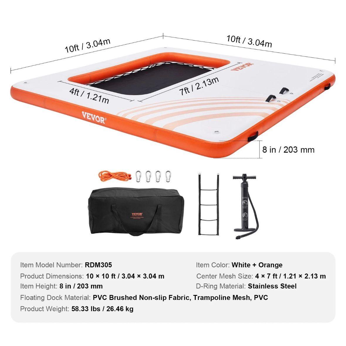 Aufblasbares Schwimmdock mit Trampolin-Netzpool 3,04×3,04m