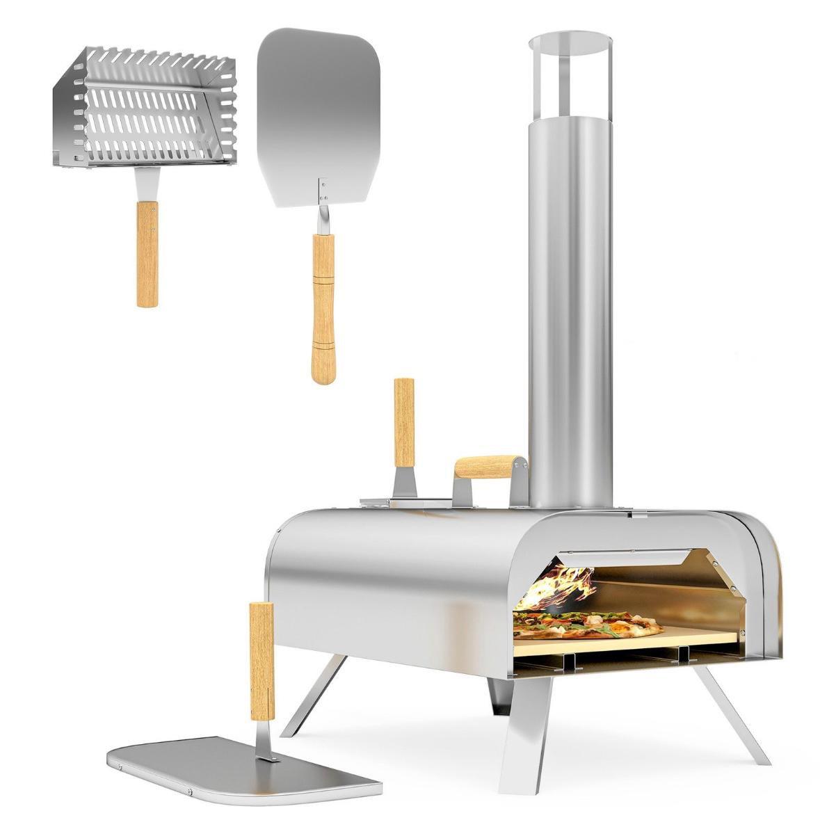 Outdoor Pizzaofen Holzpellet Edelstahl mit Pizzastein & Schaufel