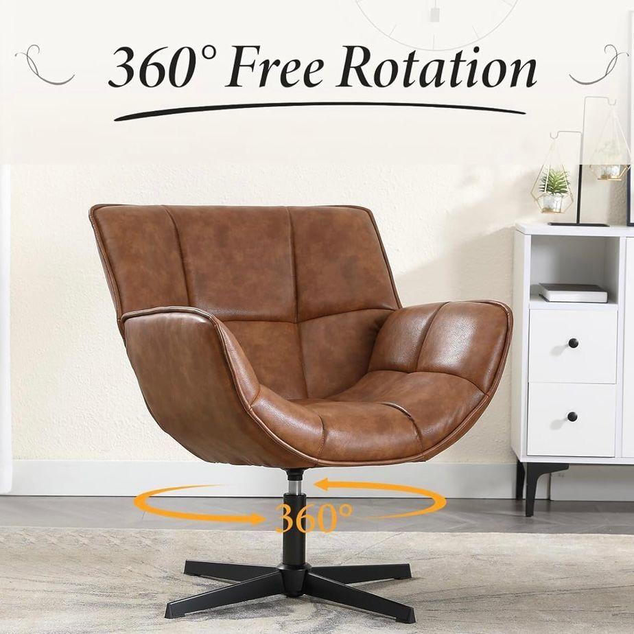 Loungesessel Vintage Braun Kunstleder Drehbar Metallgestell