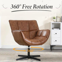 Loungesessel Vintage Braun Kunstleder Drehbar Metallgestell