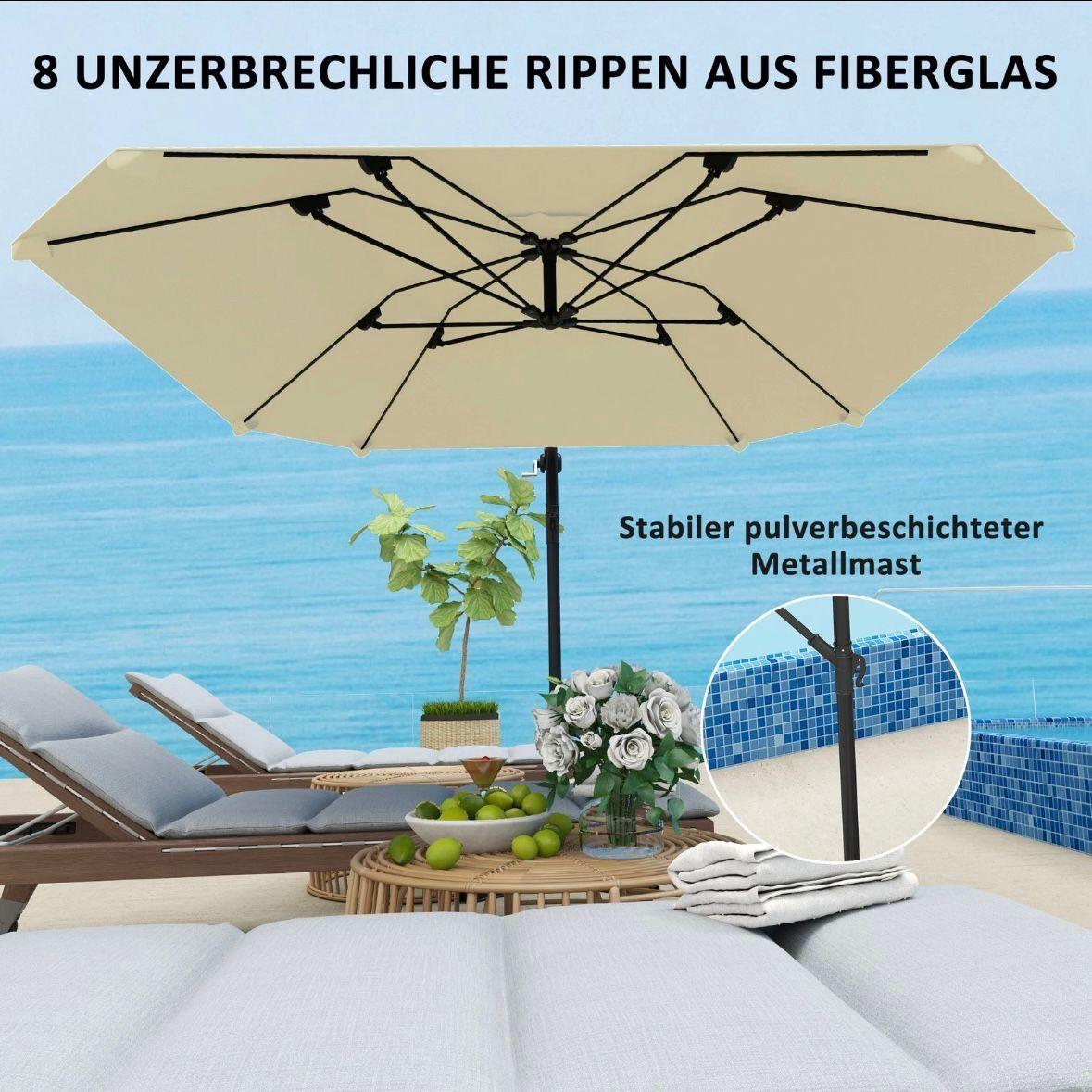 Ampelschirm Sonnenschirm 3m Kurbel 360° Beige