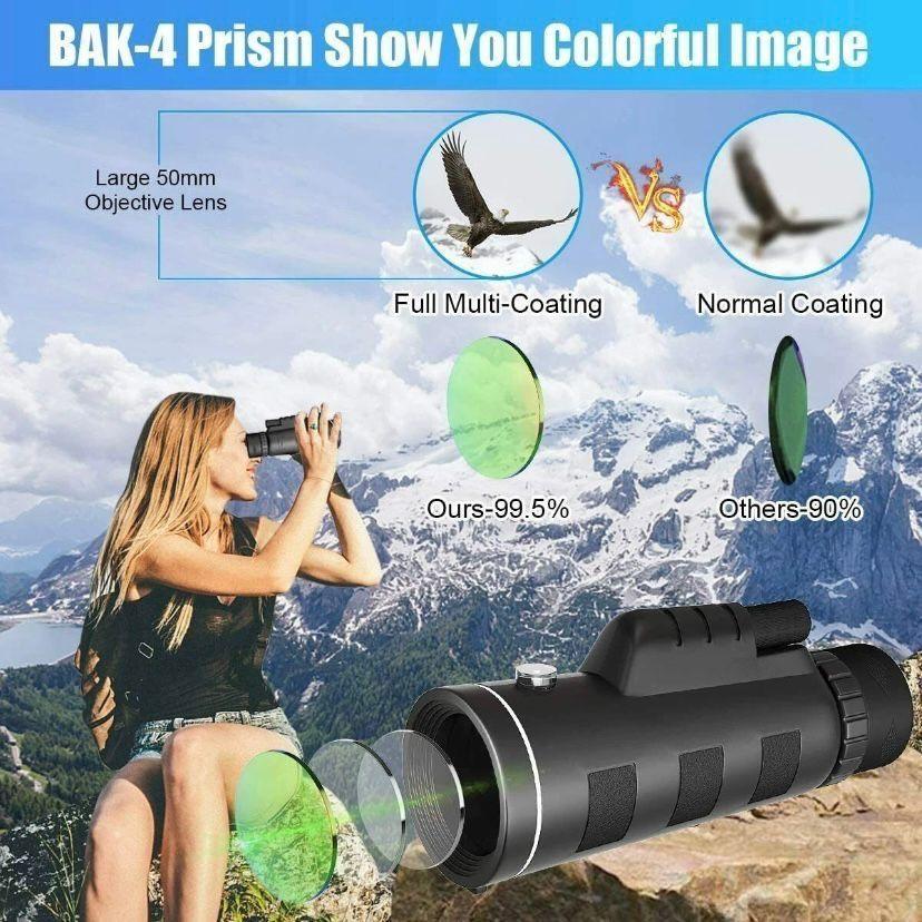 Monokular 80×100 HD mit Smartphone-Adapter & Stativ