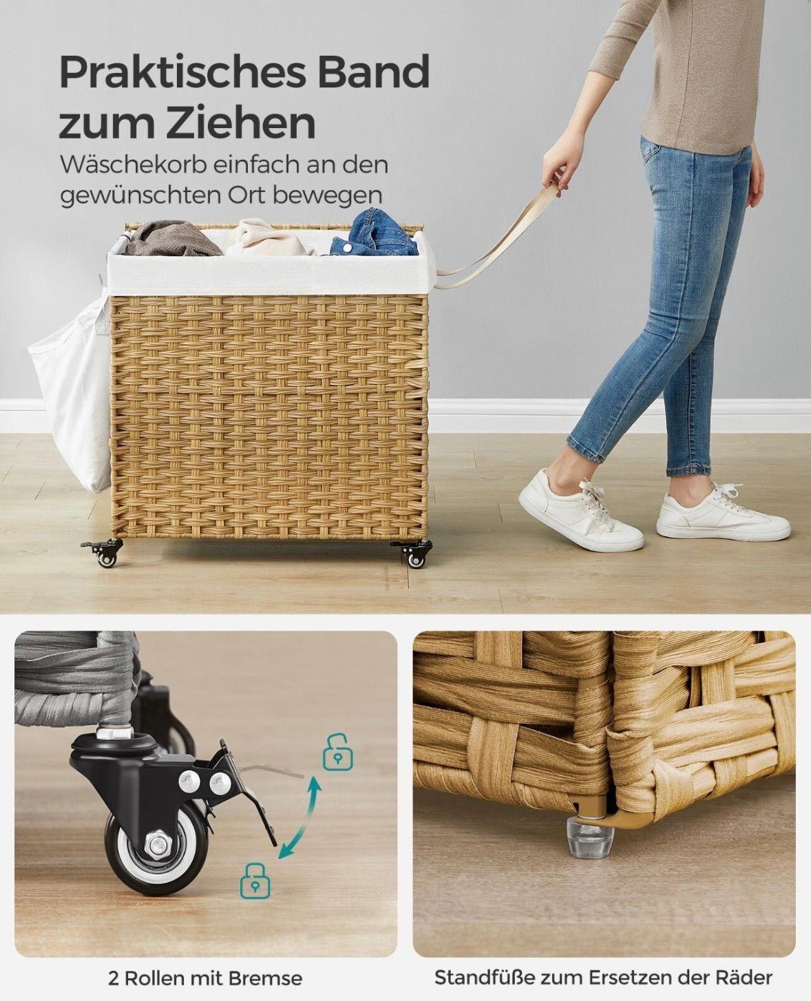 Wäschekorb mit Deckel Geflochtenes Design mit Stoffeinsatz