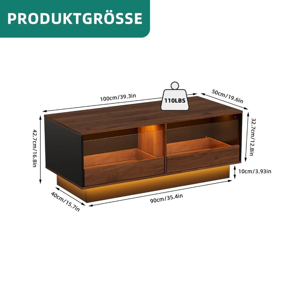 LED Couchtisch mit Glasablage & Schubladen – modern & stilvoll