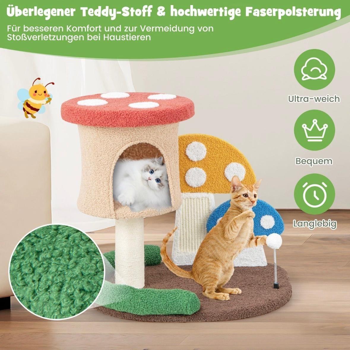 Kompakter Kratzbaum im Pilzdesign mit Höhle & Sisal-Kratzfläche