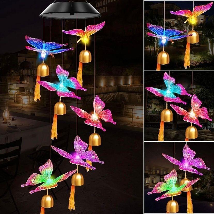 Solar Windspiel Schmetterlinge LED Garten Windspiel mit Glöckchen