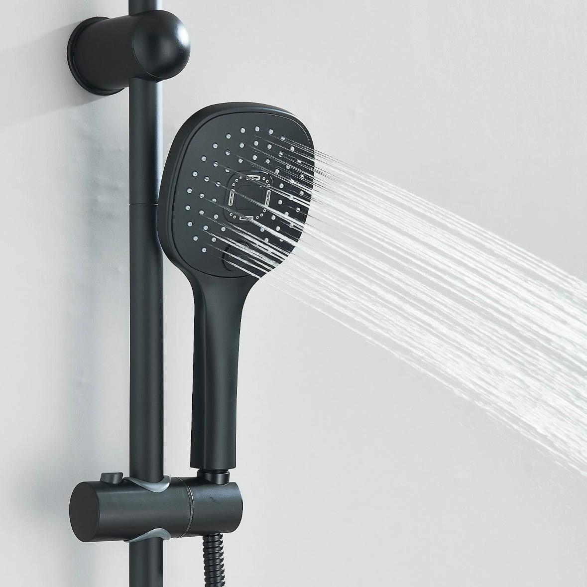 Schwarze Duscharmatur mit Handbrause & Ablage Wandmontage