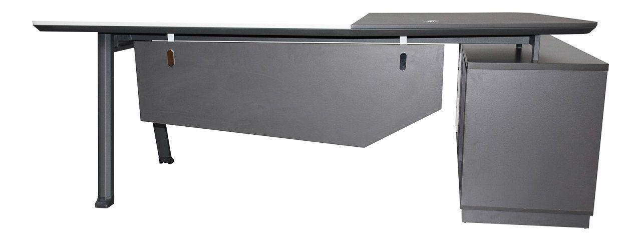 Chef-Schreibtisch 220×180cm Managerschreibtisch Weiß Anthrazit mit Kunstleder