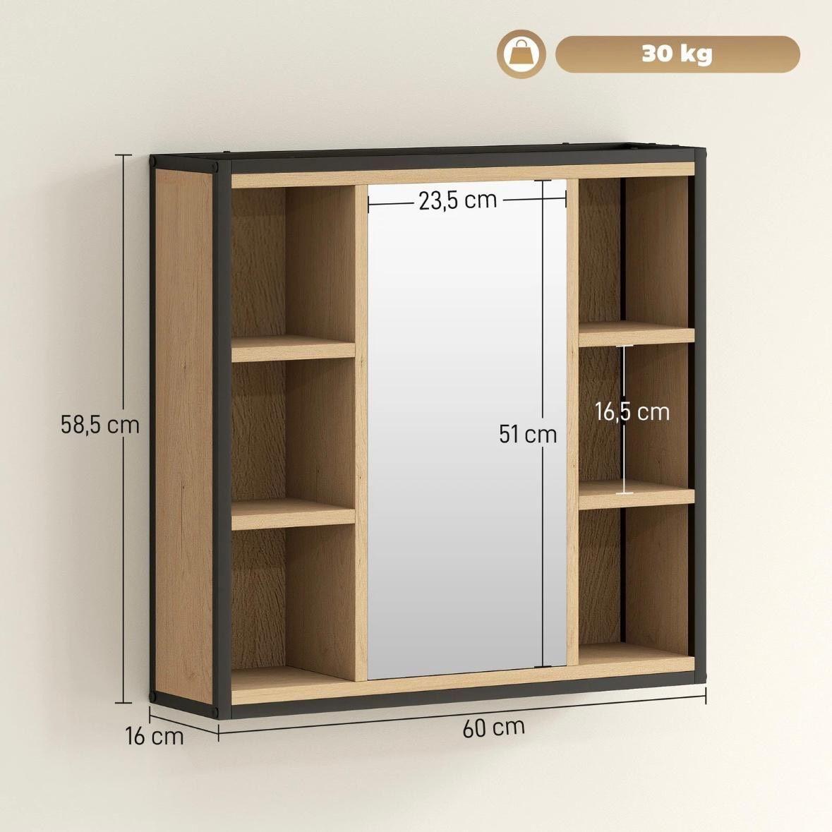 Badezimmer Spiegelschrank Industrial Schwarz Wandschrank mit Spiegel & Stauraum