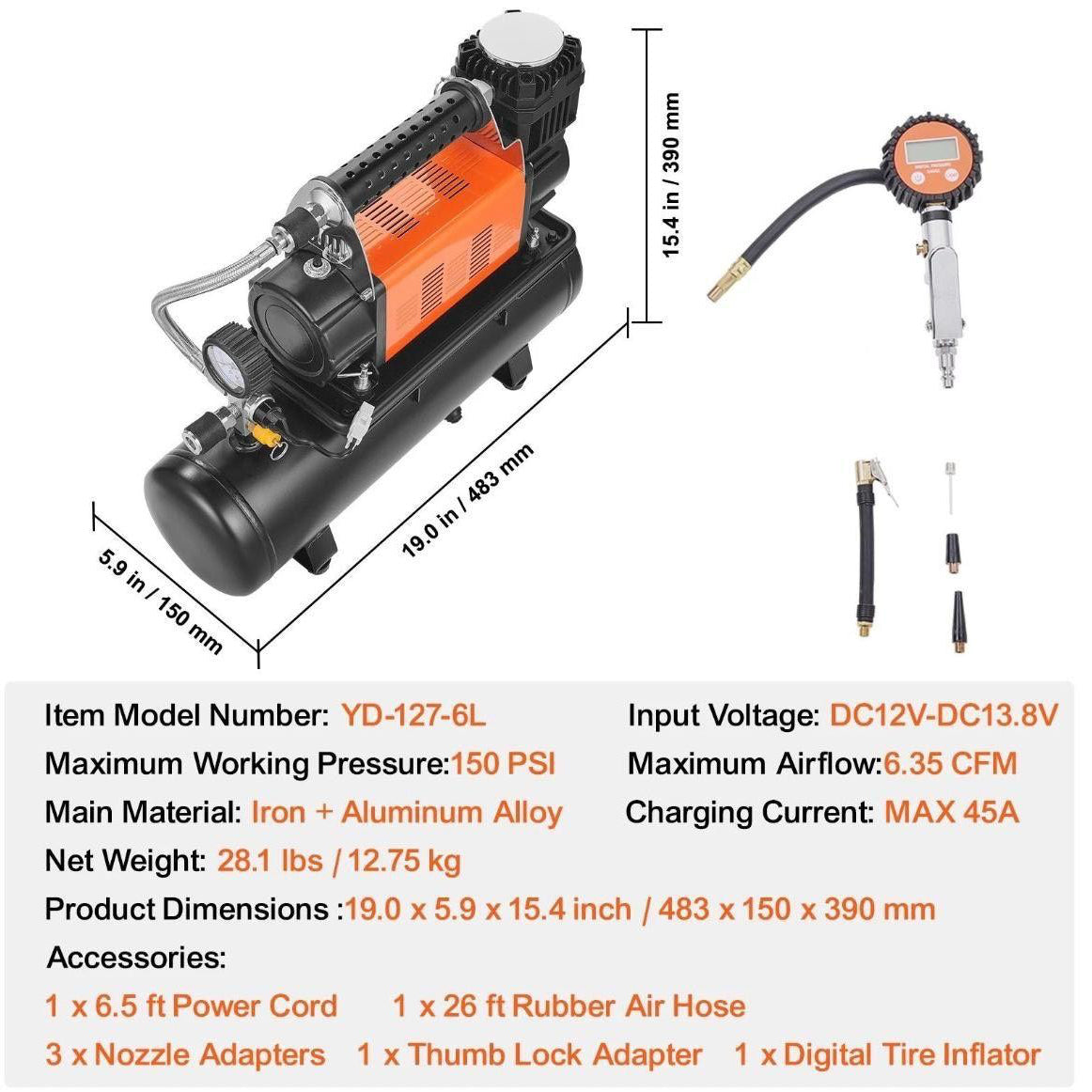 12V Luftkompressor 6L Tank Kompressor