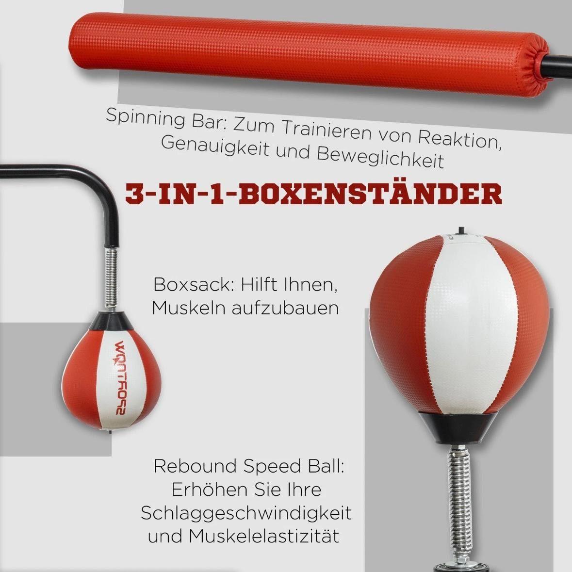 Standboxsack mit Speedballs & Reflexstange – Höhenverstellbares Trainingsgerät