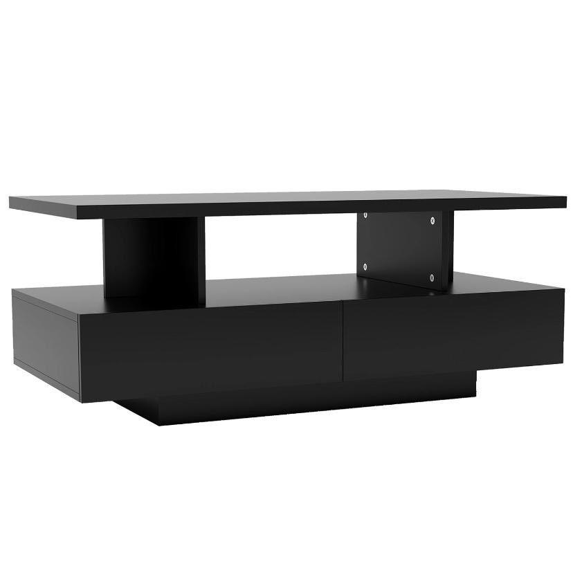 LED Couchtisch Schwarz Wohnzimmertisch mit Schubladen