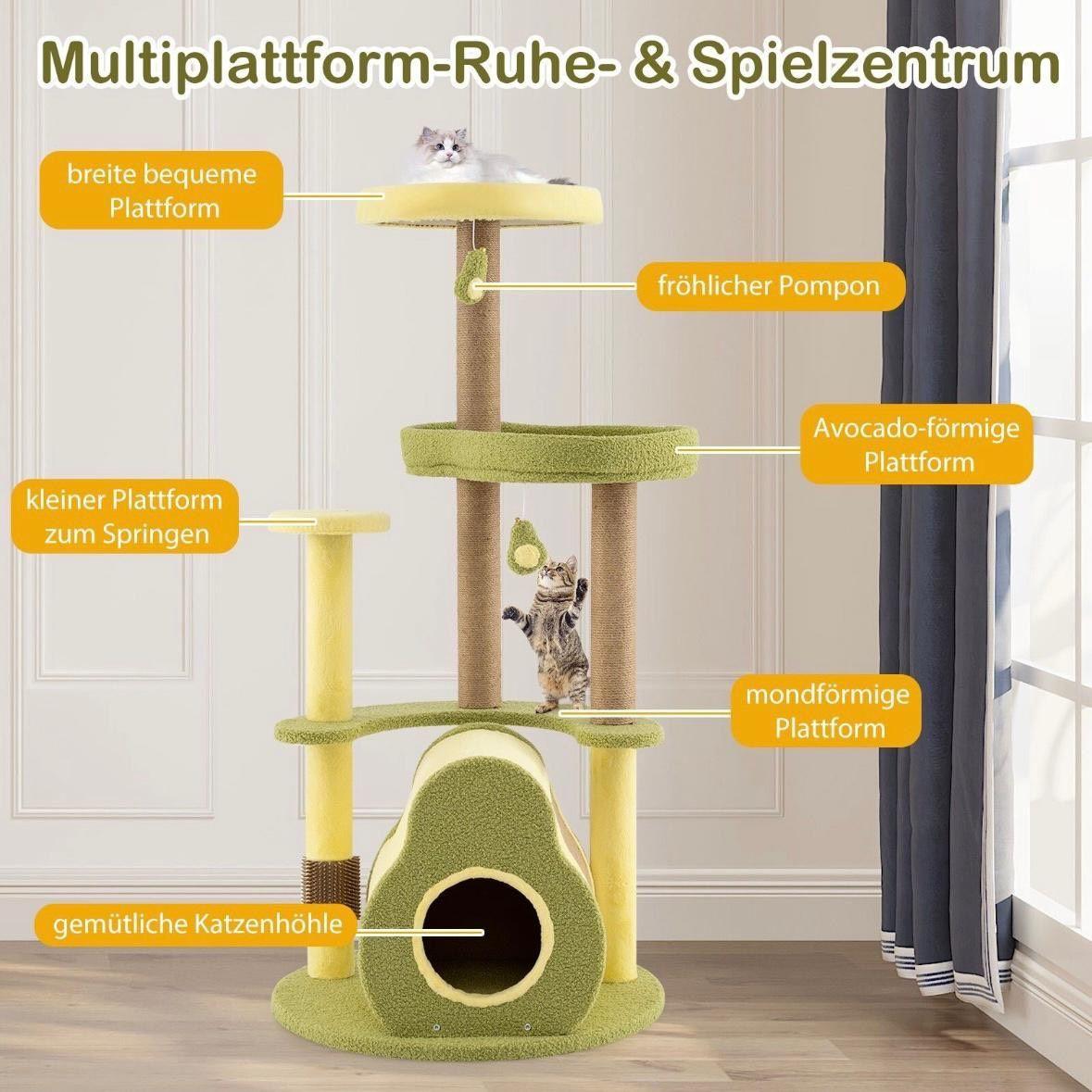 Mehrstöckiger Kratzbaum mit Katzenhaus & Avocado-Plattform