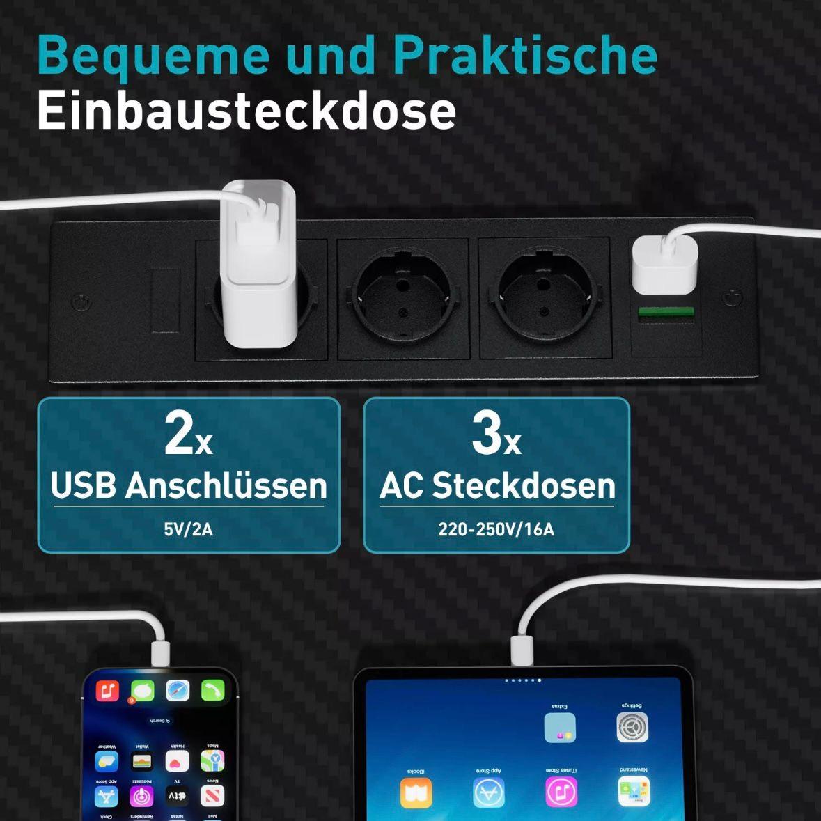 Gaming Schreibtisch L Form LED Steckdose
