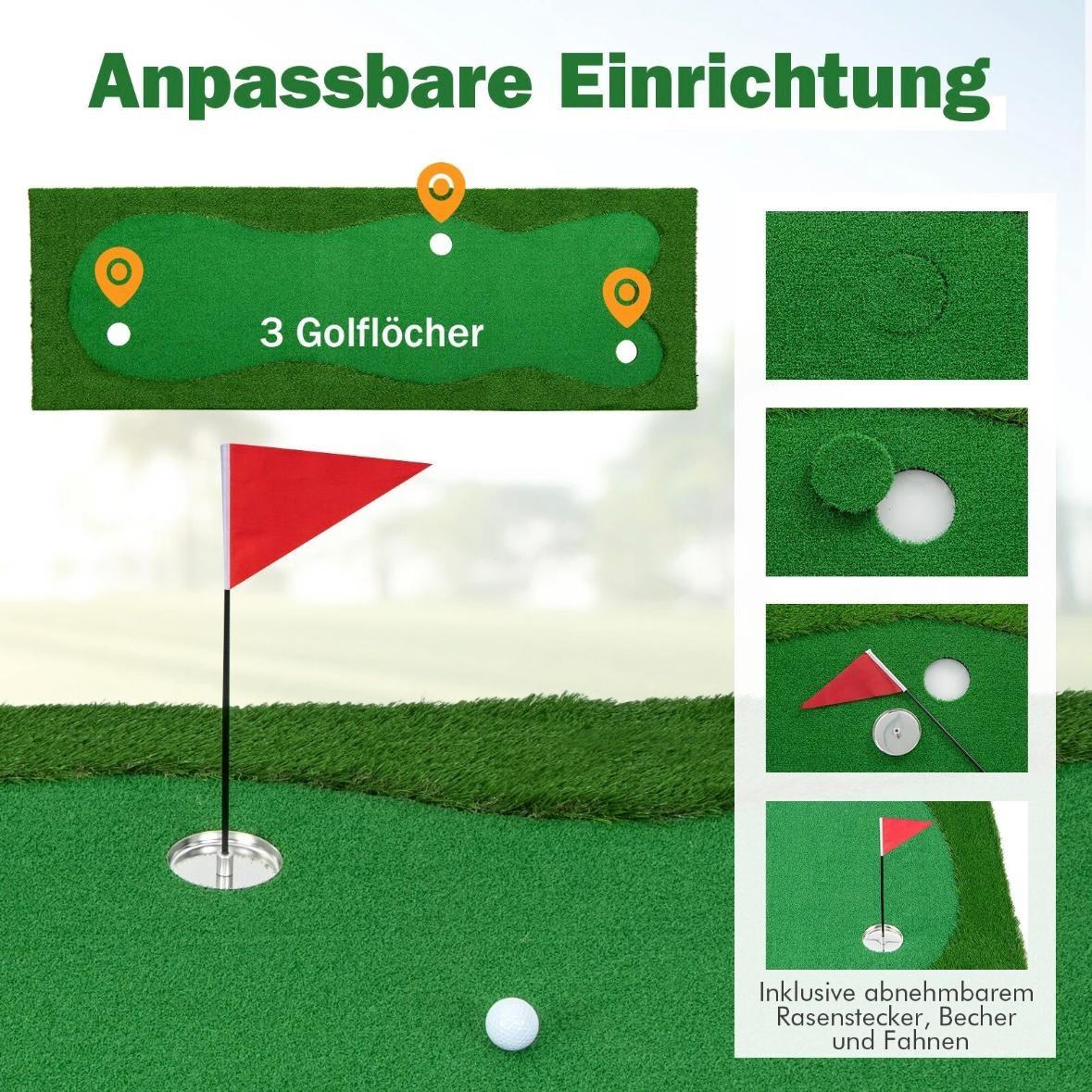 Golf Puttingmatte 300×100cm Trainingsmatte mit 3 Löchern