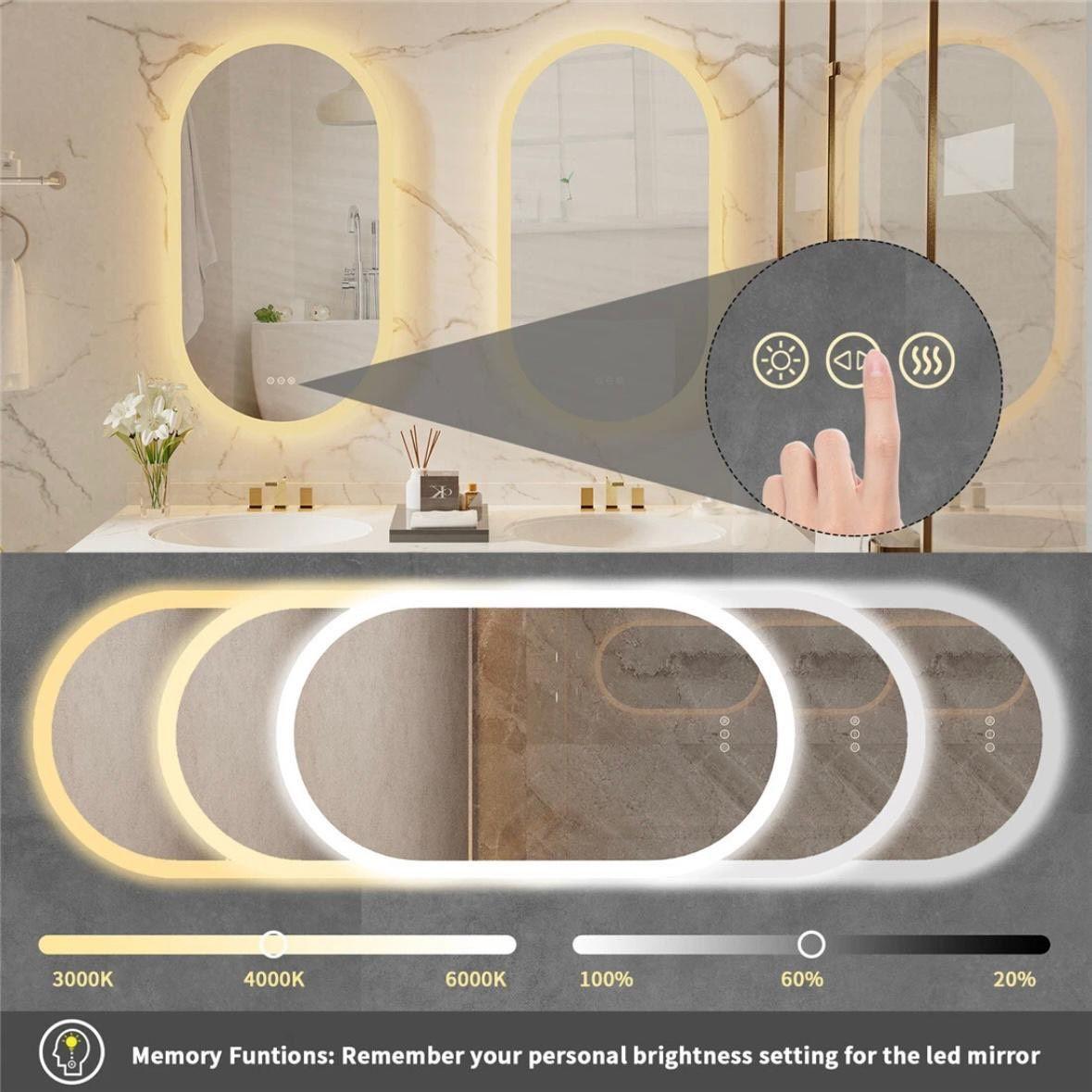 LED Badspiegel 80×50 cm Oval – Wandspiegel mit Beleuchtung, Touch & Anti-Beschlag