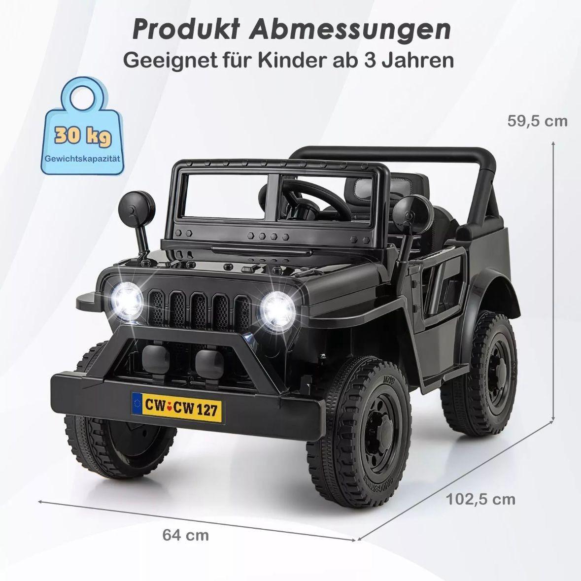 Elektrisches Kinderauto 12 V mit Fernbedienung & LED – Schwarz