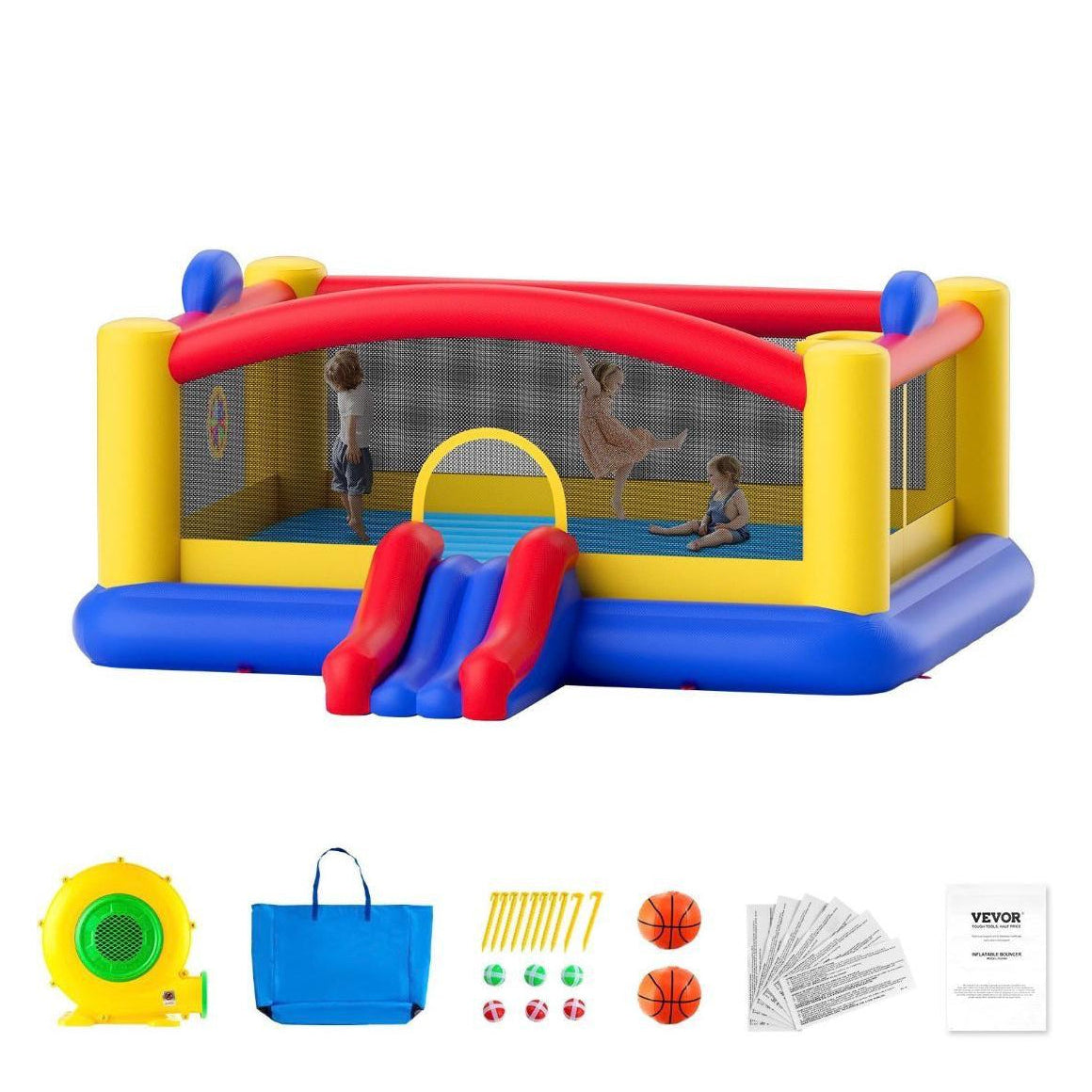 Aufblasbare Hüpfburg mit Rutsche & Spielmodulen