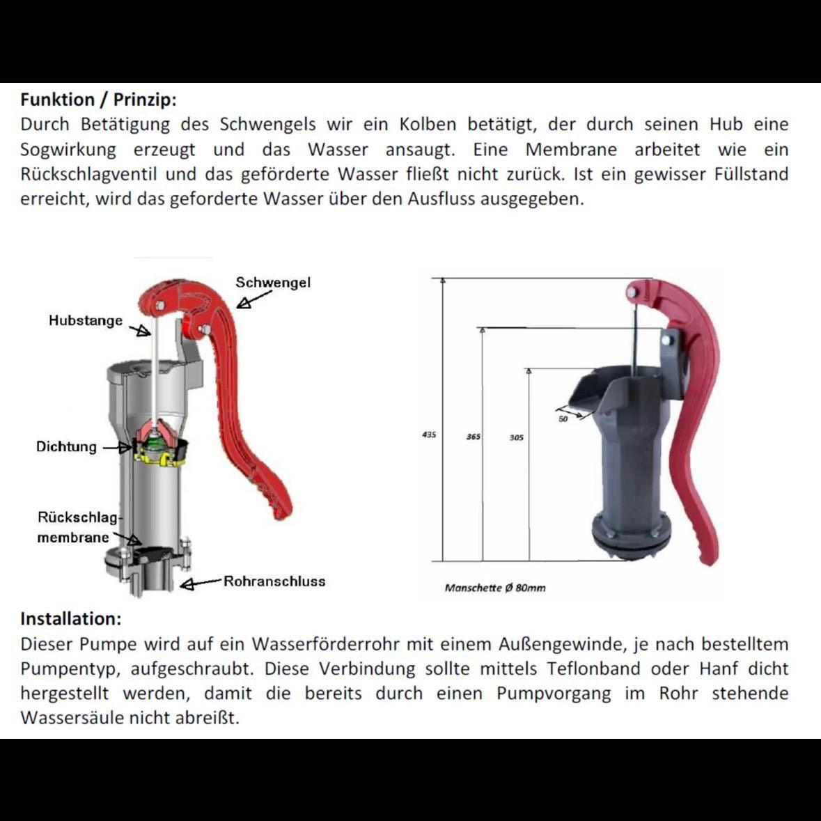 Handschwengelpumpe Gartenpumpe Brunnenpumpe 1–1,5 Zoll