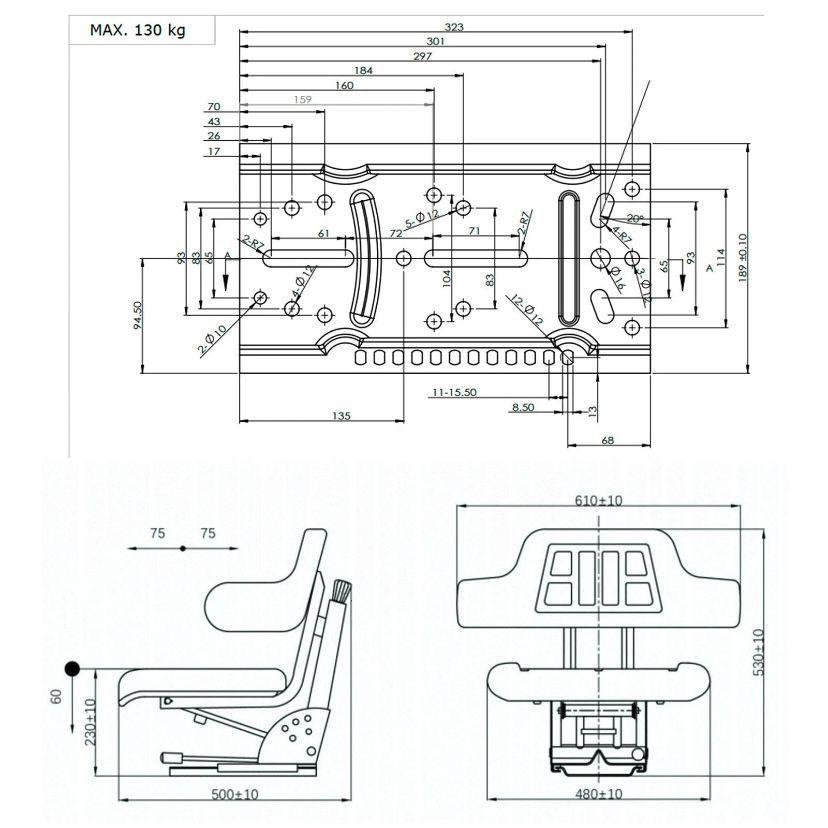 Traktorsitz universal gefedert & verstellbar mit Armlehne
