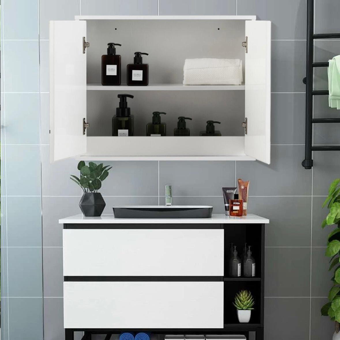 Spiegelschrank Weiß mit 2 Spiegeltüren Badezimmerschrank