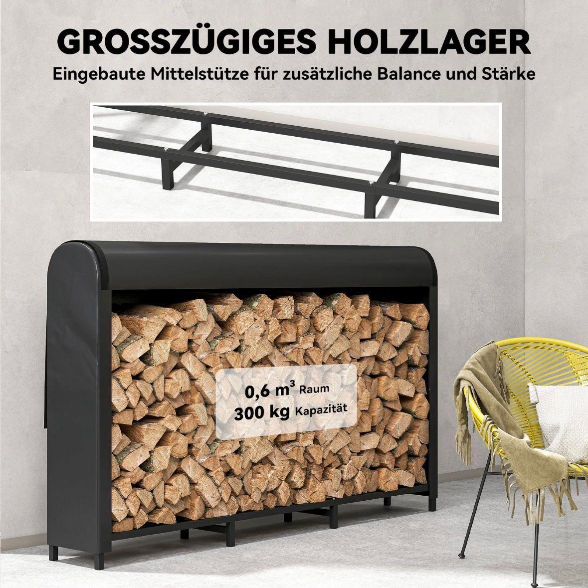 Kaminholzregal Brennholzlager mit Abdeckung 199cm Stahl bis 300kg