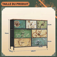 Kommode mit 7 Schubladen im Vintage-Design Stoffoptik & Metallrahmen