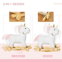 Schaukelpferd Einhorn 2in1 Plüsch mit Rollen & Sound