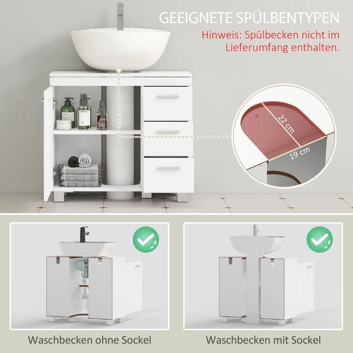 Waschbeckenunterschrank U-Ausschnitt Badschrank mit Schubladen & Soft-Close