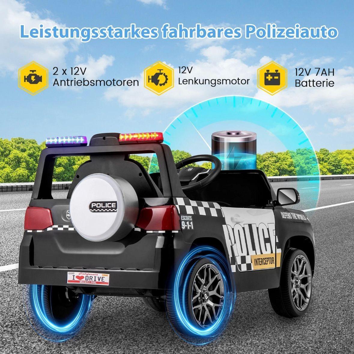 Kinder Elektro Polizeiauto 12V mit Fernbedienung & Sirene