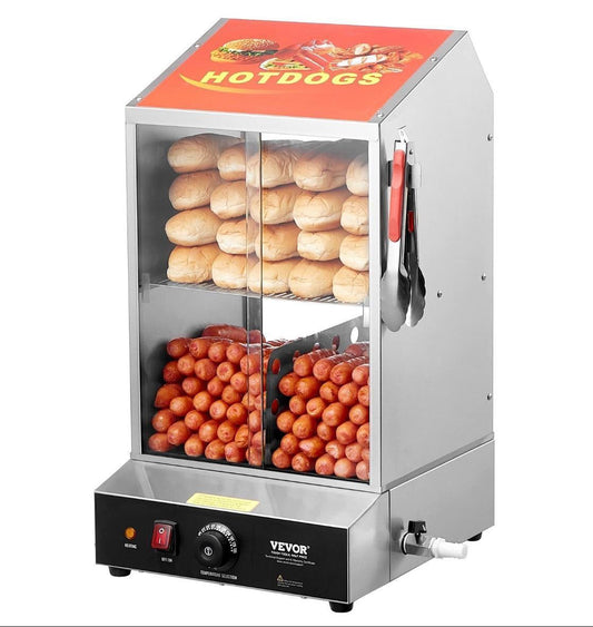 Hot Dog Dampfgarer 2 Etagen mit Brötchenwärmer Edelstahl Gastro