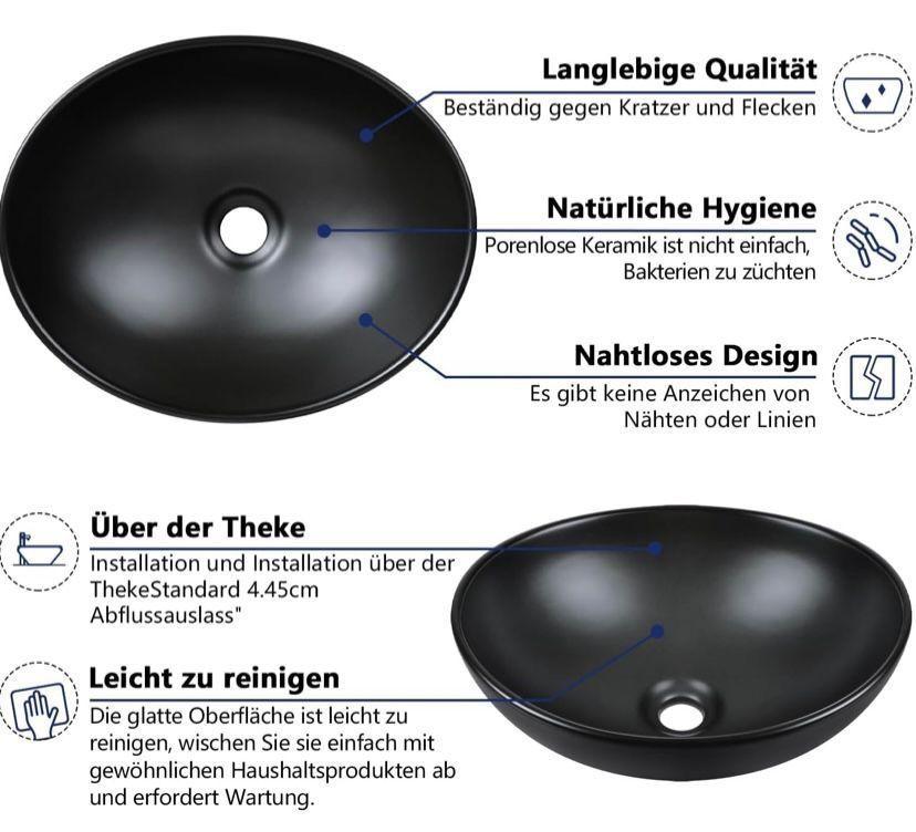 Aufsatzwaschbecken Schwarz Oval 40 × 33 cm Keramik