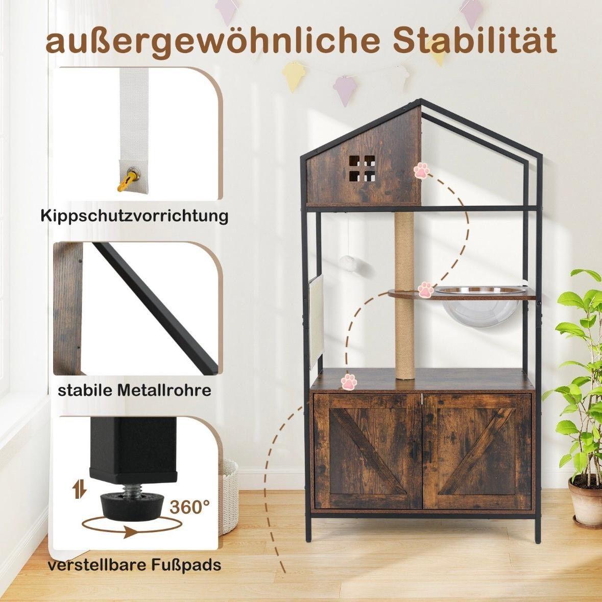 Kratzbaum mit Katzenschrank & Katzenklo – Multifunktionales Katzenmöbel
