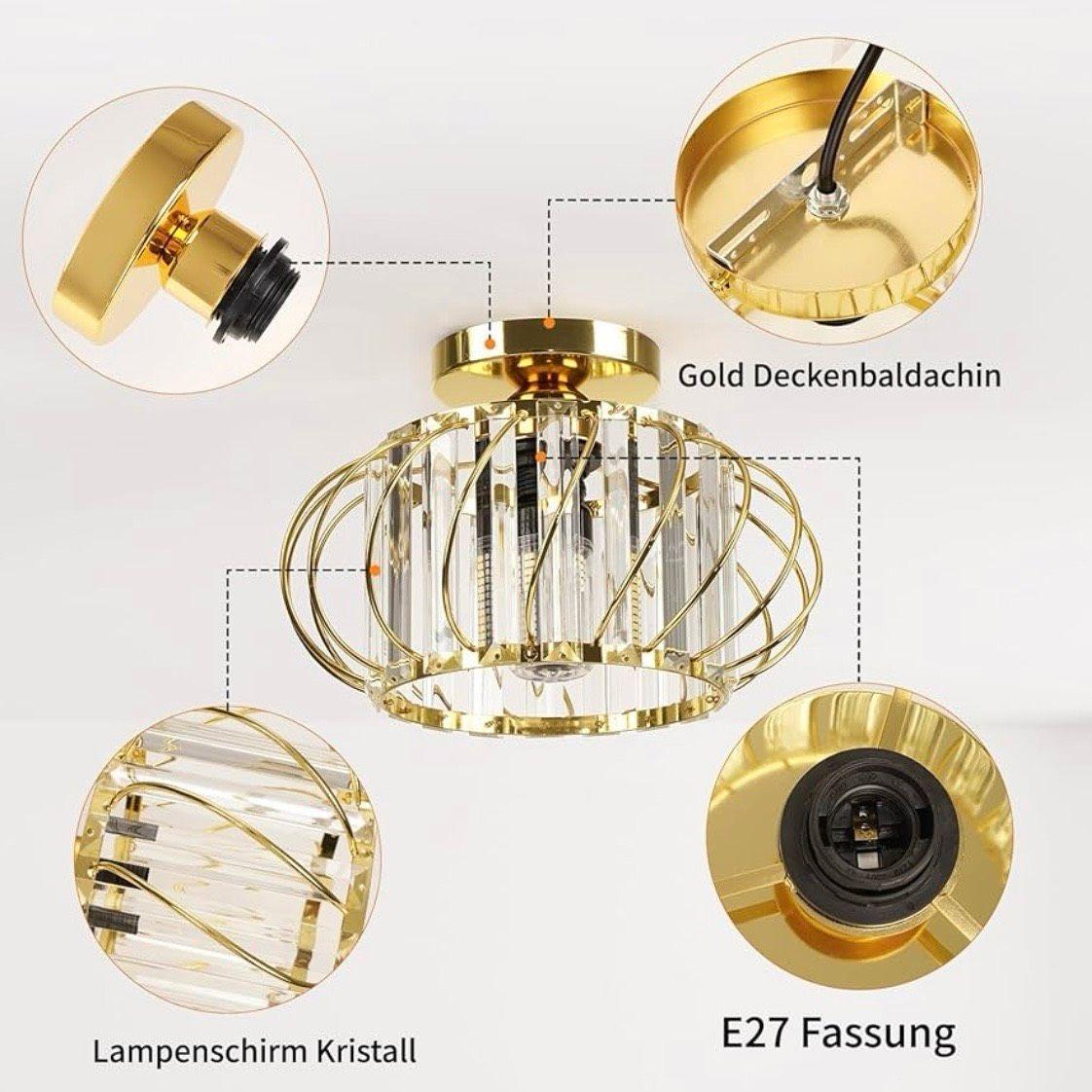 Kristall Deckenleuchte Gold E27