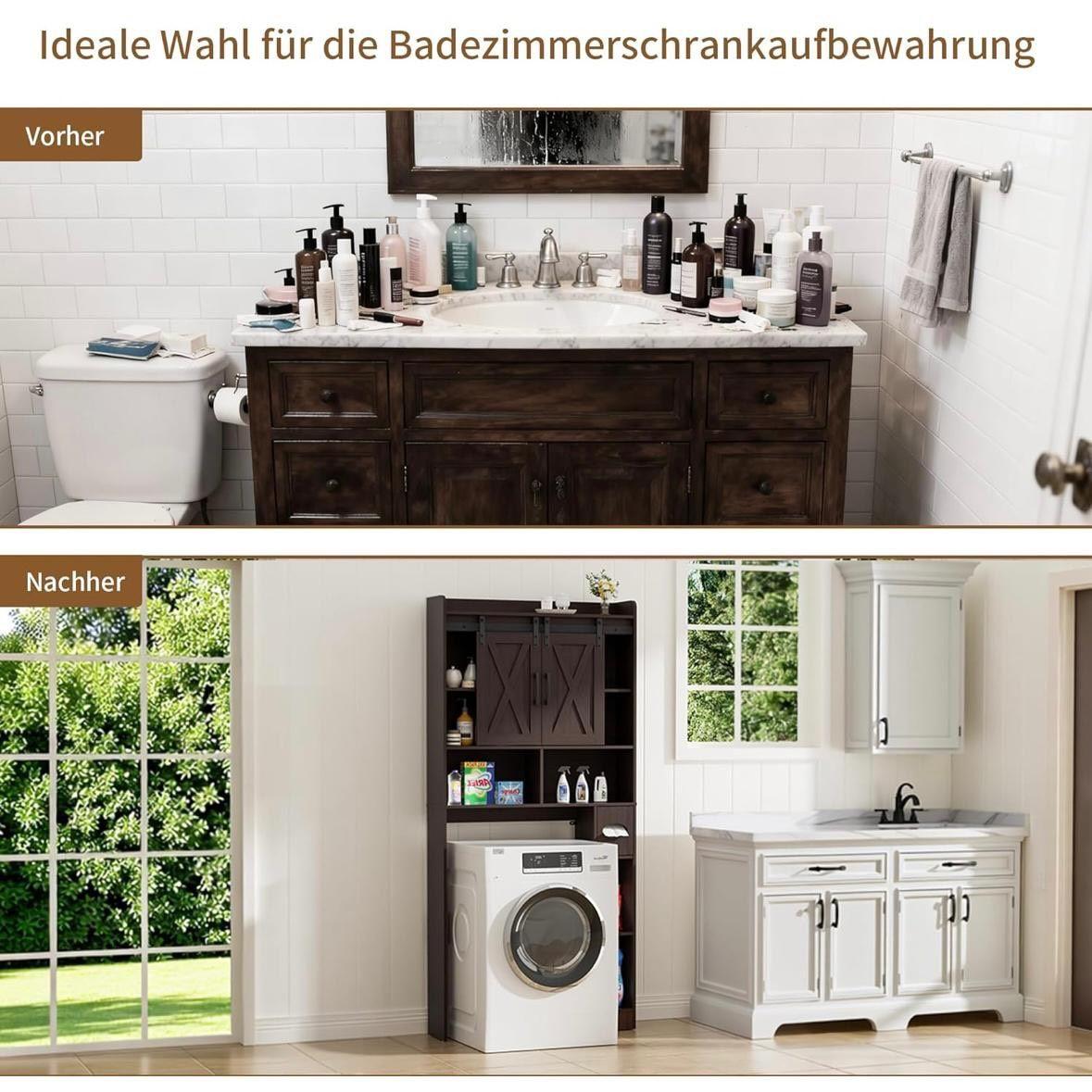 Waschmaschinenschrank Überbau Badregal mit Stauraum & Türen Dunkelbraun