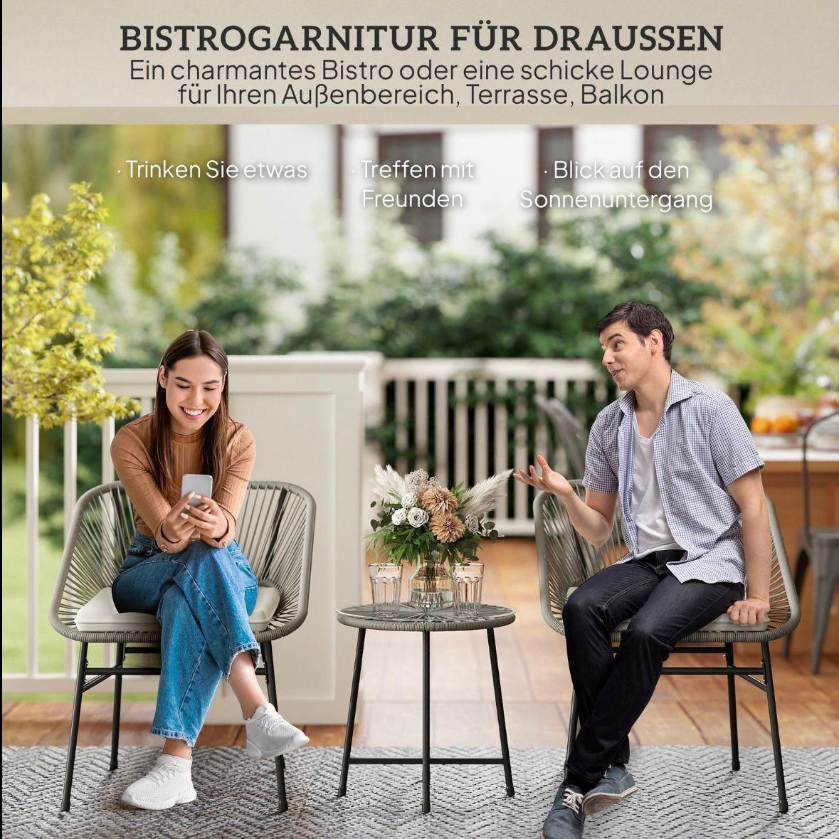 3tlg Polyrattan Balkonmöbel Set Tisch Stühle
