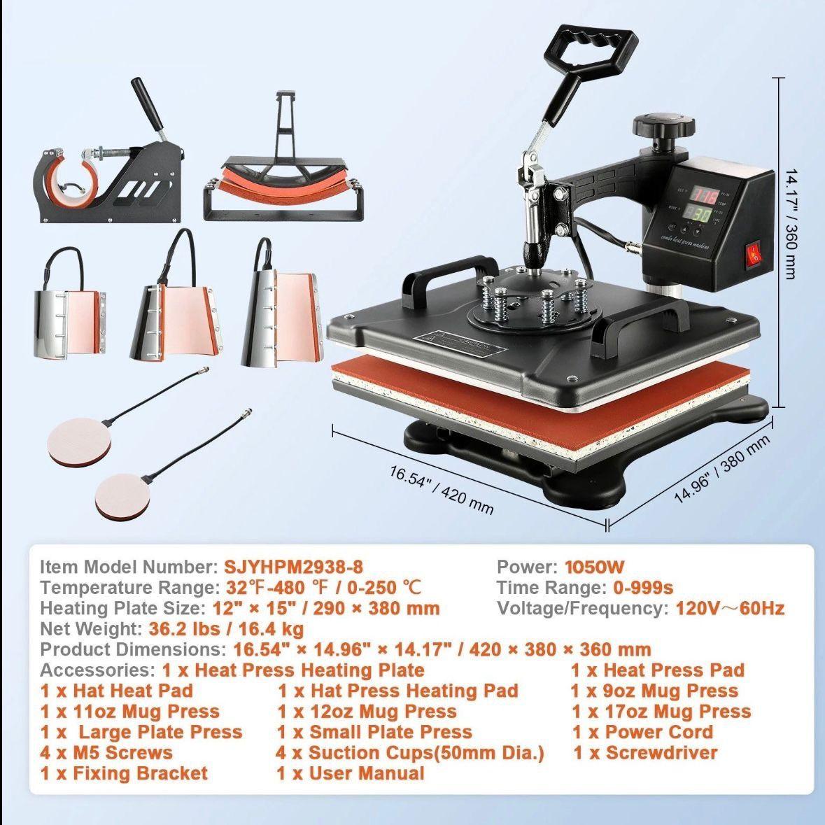 8in1 Transferpresse Textil-, Tassen- & Multifunktionspresse