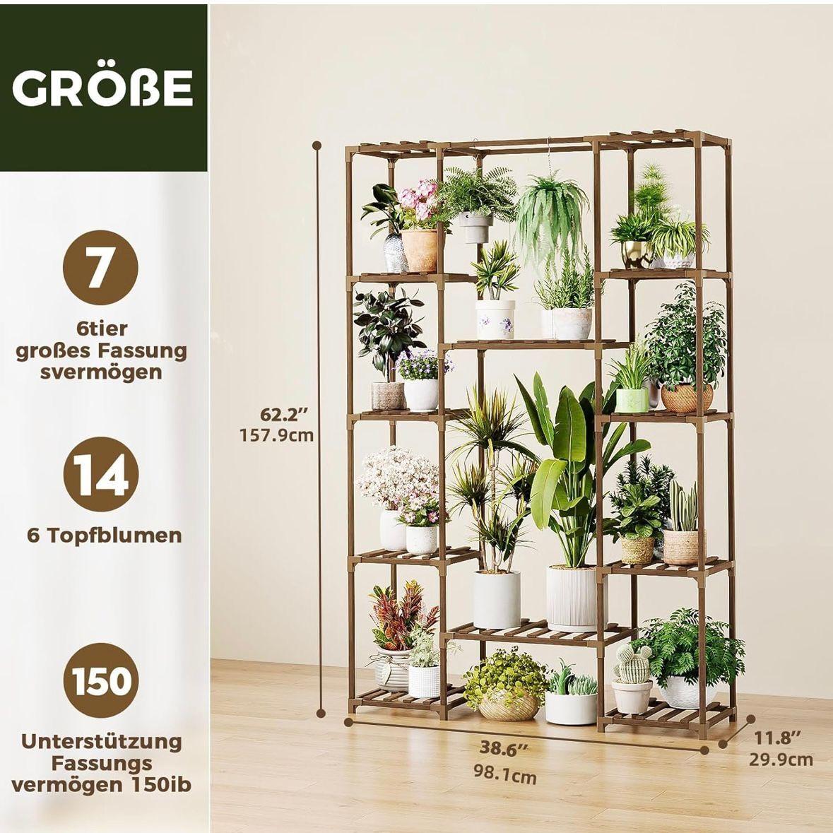 Pflanzenständer Holz 4 Ebenen Blumenregal Pflanzenregal Hängefunktion
