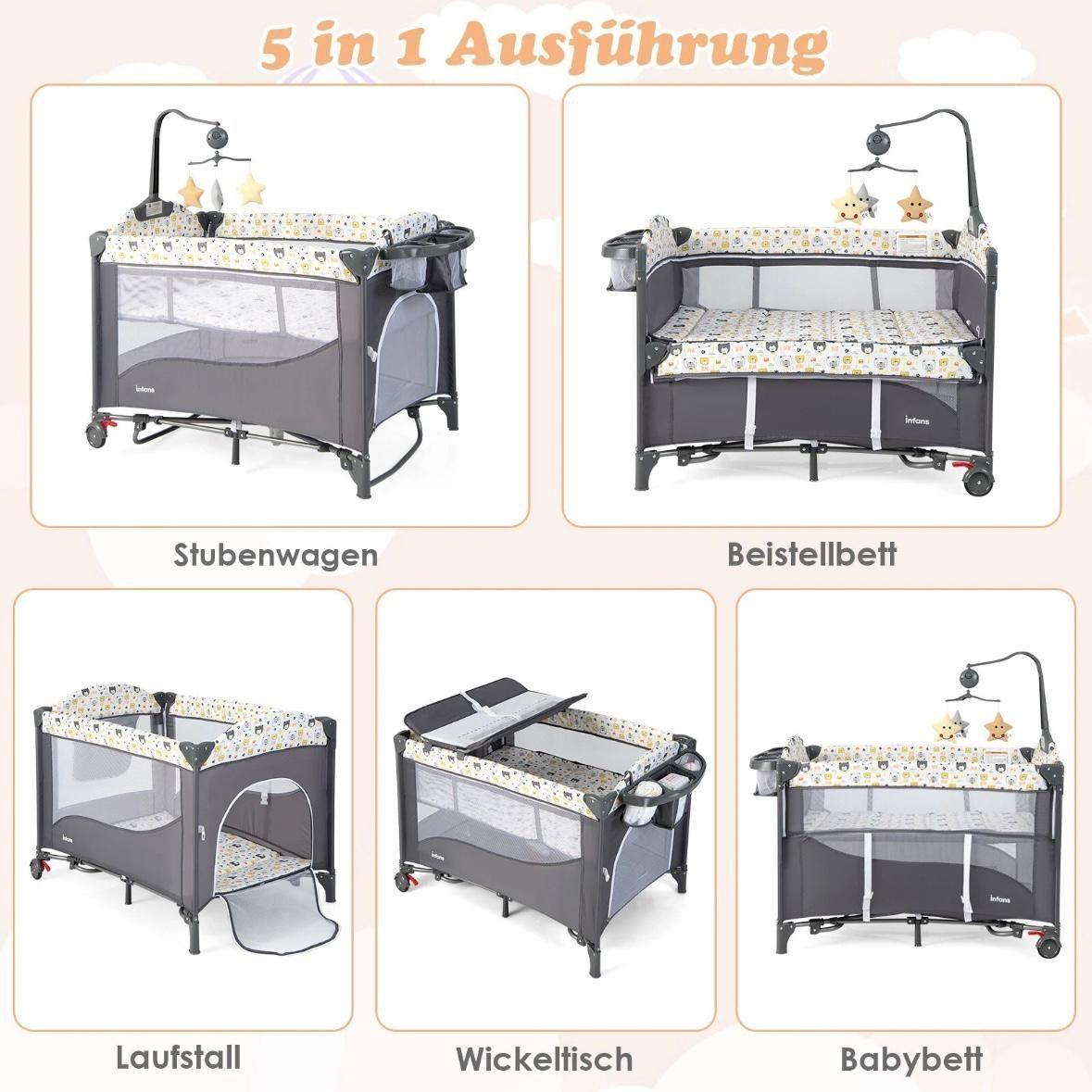 5in1 Babybett mit Wickeltisch & Beistellfunktion