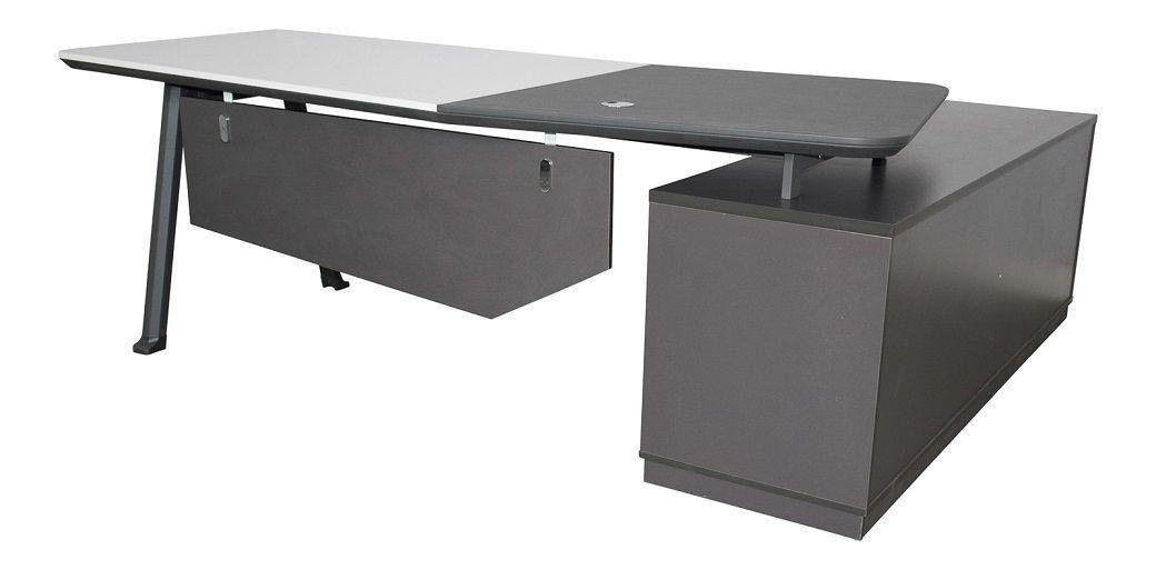 Chef-Schreibtisch 220×180cm Managerschreibtisch Weiß Anthrazit mit Kunstleder