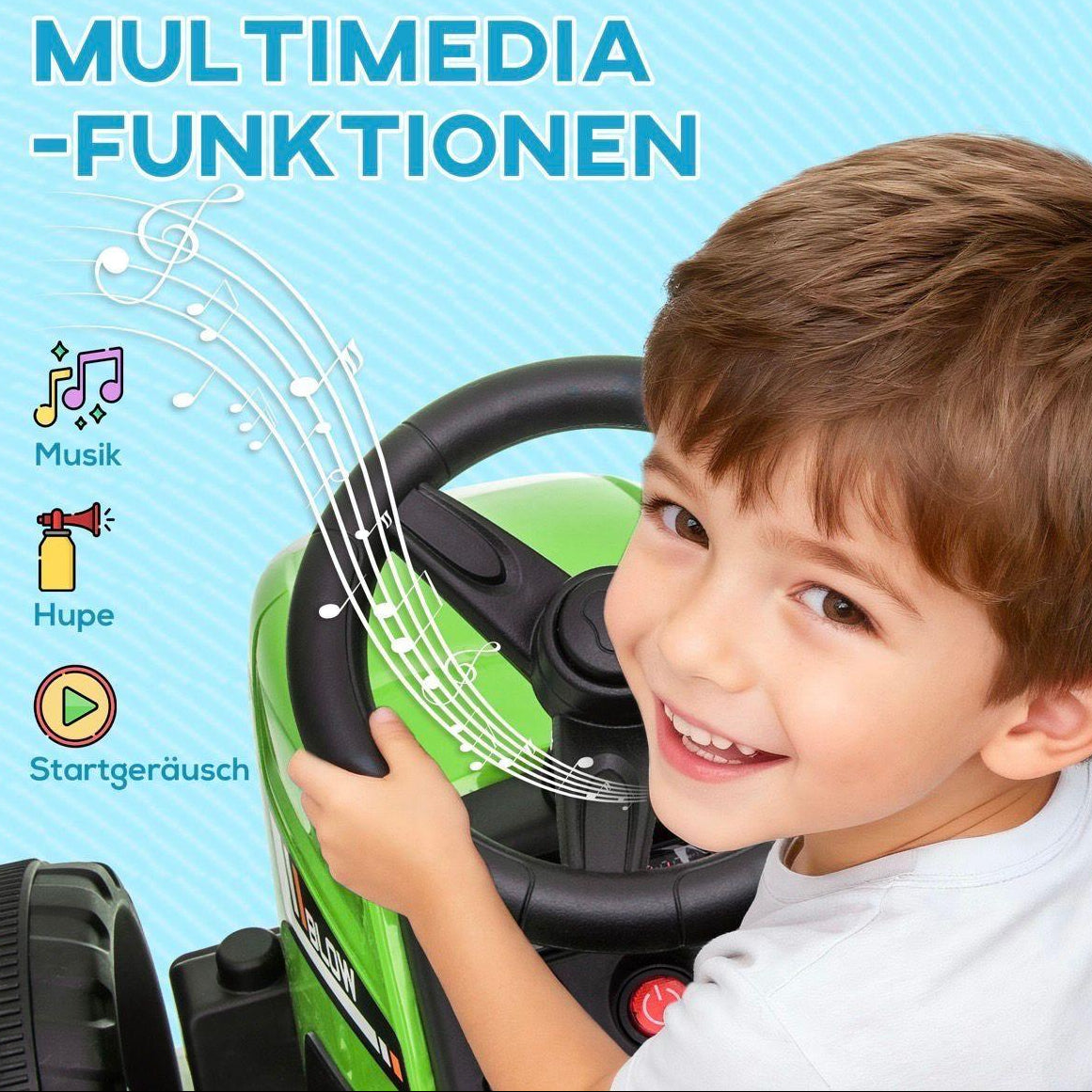 Elektrischer Kindertraktor mit Anhänger 12V mit Fernbedienung