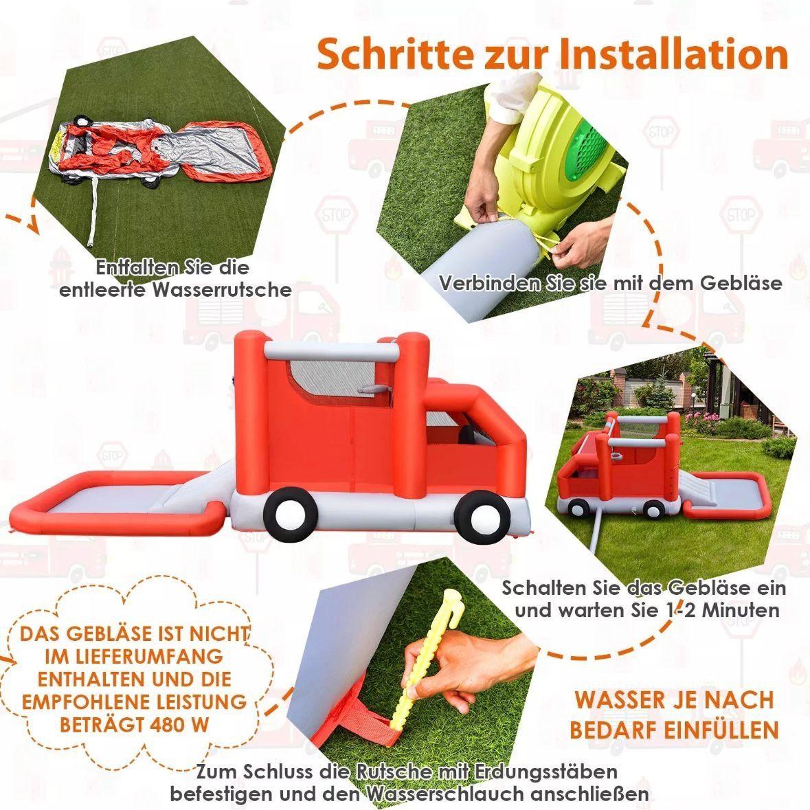Feuerwehr Hüpfburg mit Rutsche & Wasserbecken Kinder 3–10 Jahre Indoor Outdoor
