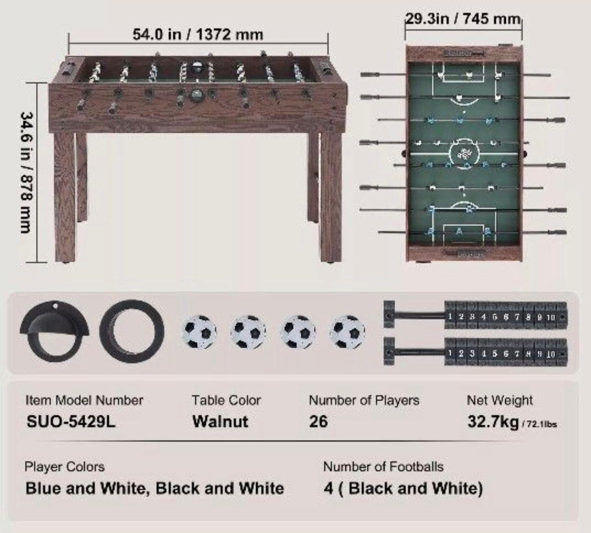 Tischkicker 54 Zoll Kickertisch mit Getränkehaltern & Punktezähler
