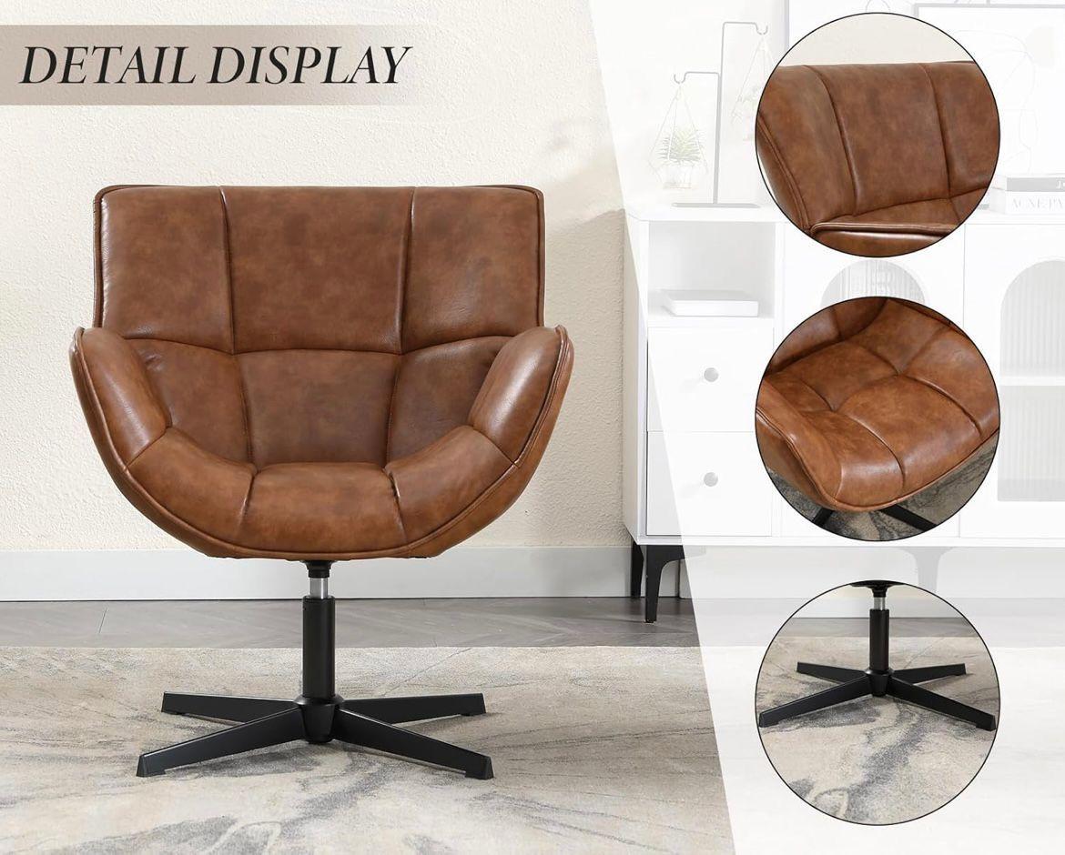 Loungesessel Vintage Braun Kunstleder Drehbar Metallgestell