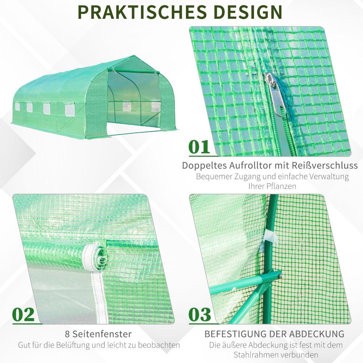 Foliengewächshaus 5,95x3m begehbar Garten Gewächshaus Stahlrahmen PE Folie