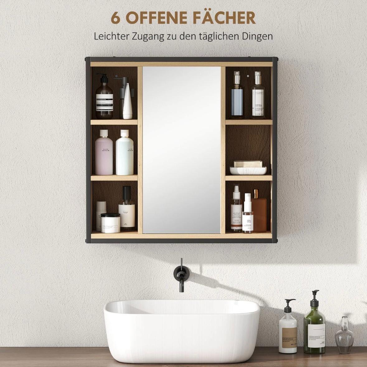 Badezimmer Spiegelschrank Industrial Schwarz Wandschrank mit Spiegel & Stauraum
