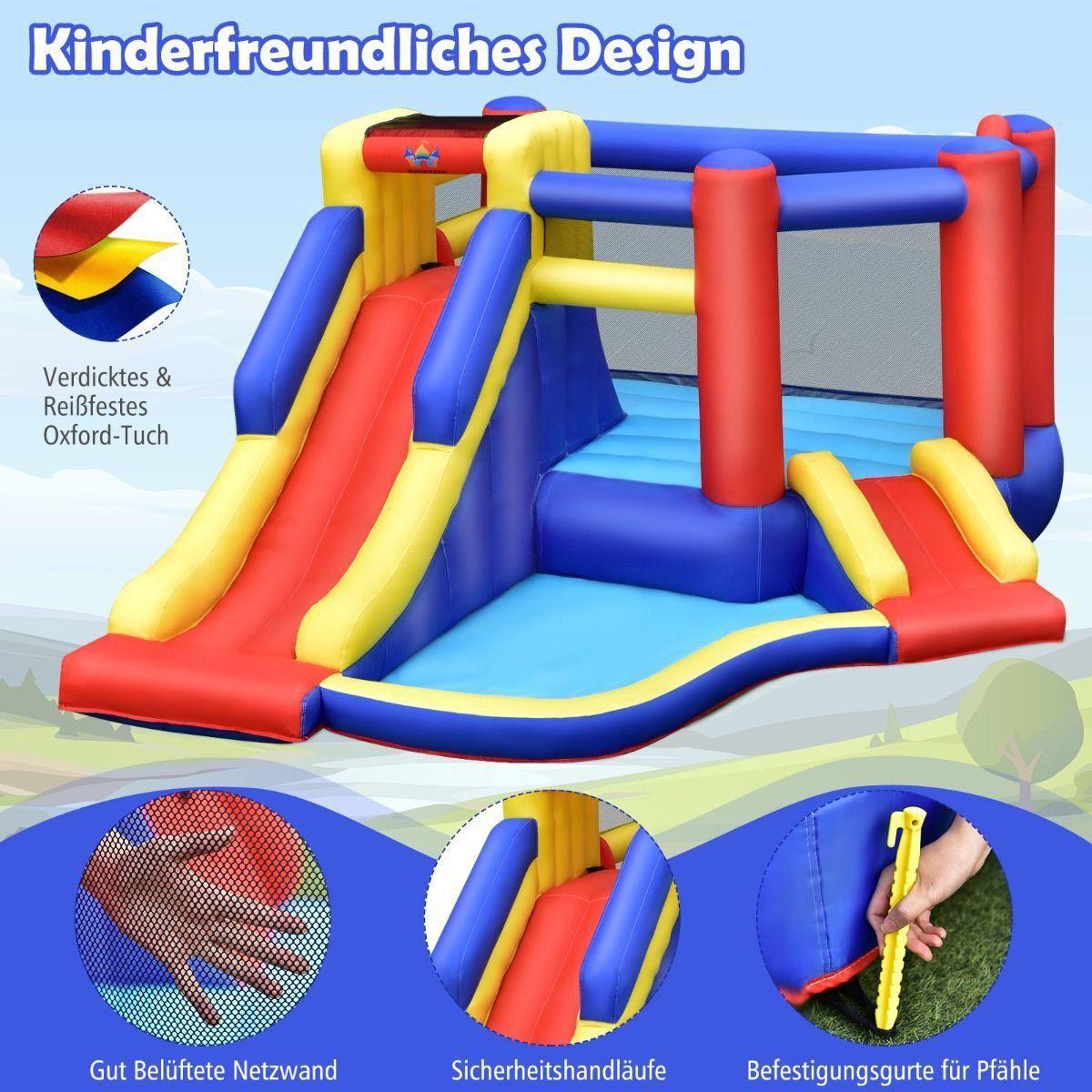 Aufblasbare Hüpfburg mit Rutsche & Kletterwand – Kinder Spielburg Garten 383 cm